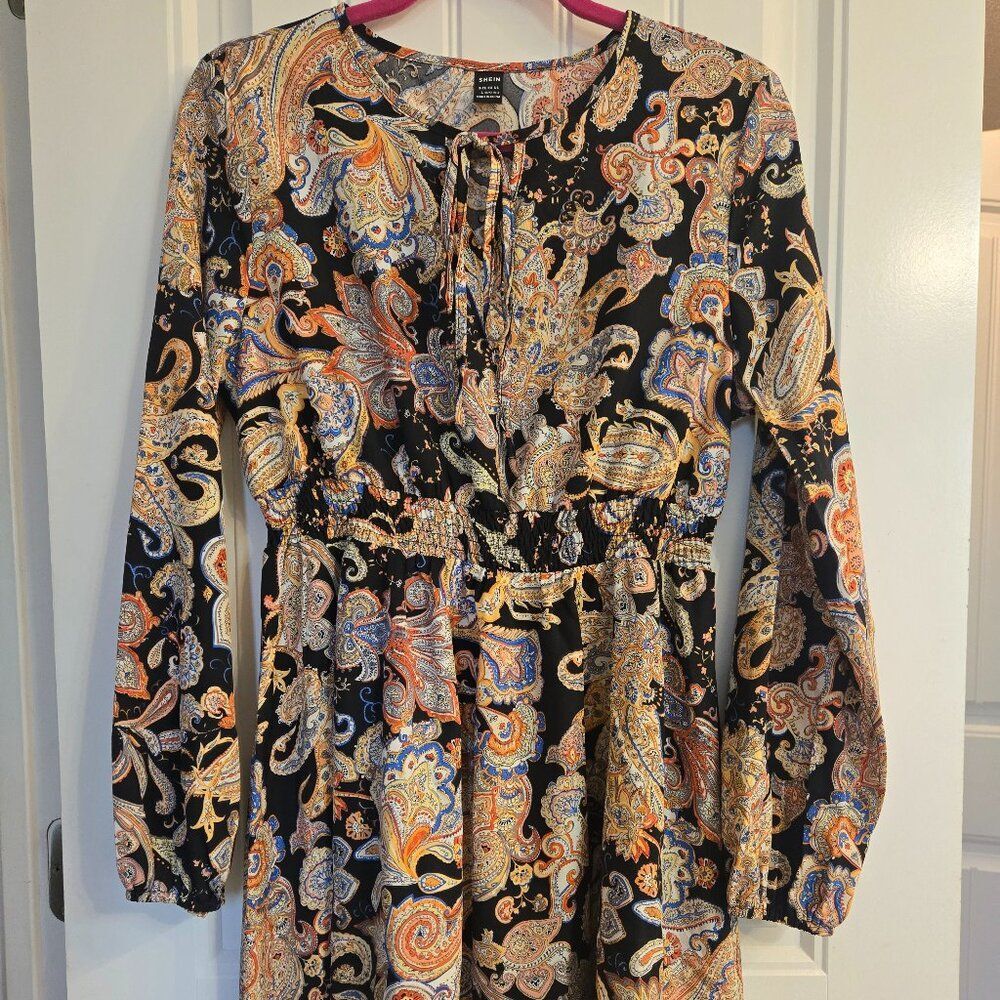 Black paisley dress by Shein size L, new and unused